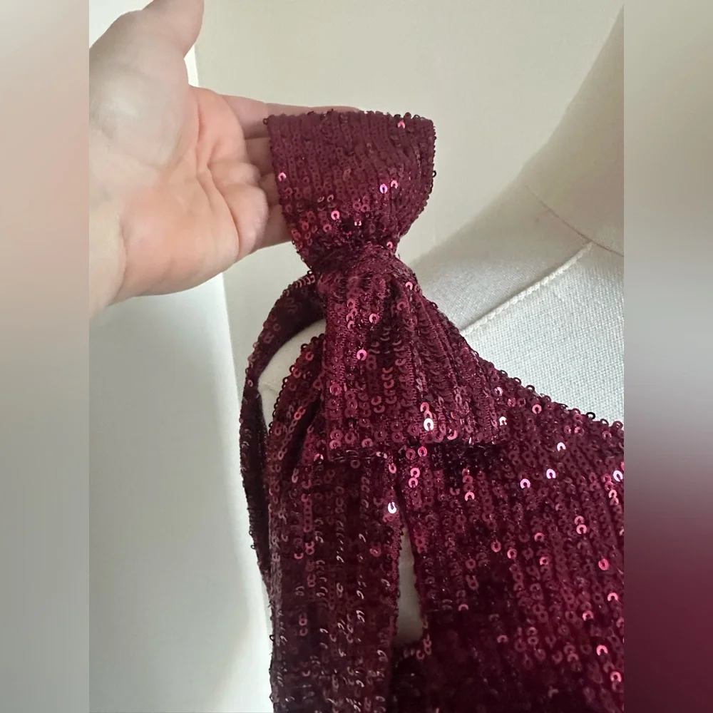 CeCe Burgundy Sequin Top- X-Small